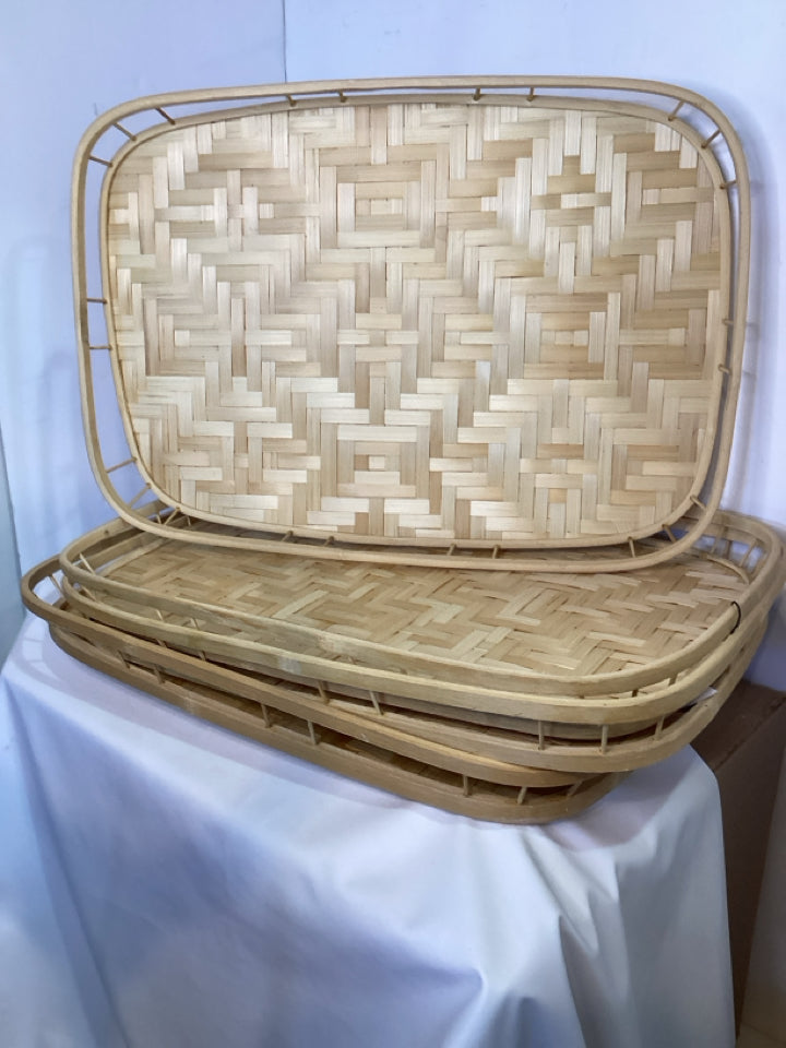 Set of 4 Light Wood Bamboo Tray