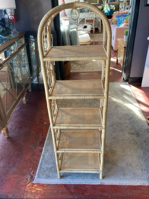 Vintage Natural Wicker/Wood 5 Shelves Daisies Shelf