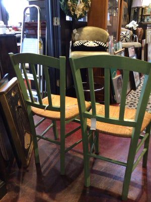 Set of 2 Wood Painted Green/Tan Chair