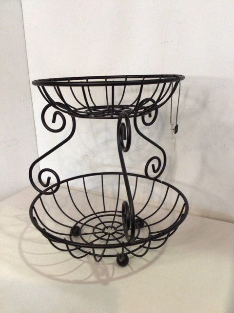 Tiered Black Metal Round Basket