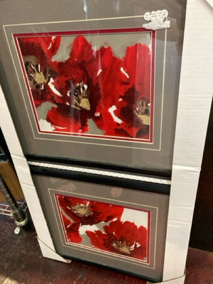 Gray/Red Floral Pair Framed Art