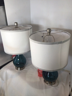 Pair Blue Glass Crackle Lamp Set