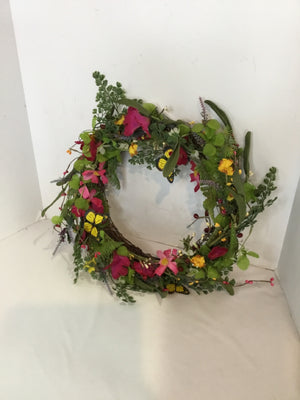 Green/Pink Grapevine Flowers Wreath