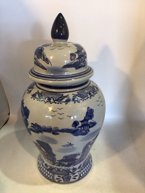 Blue/White Ceramic Urn