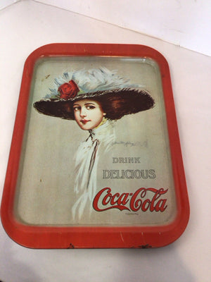 Coke Vintage White/Red Metal Woman Tray