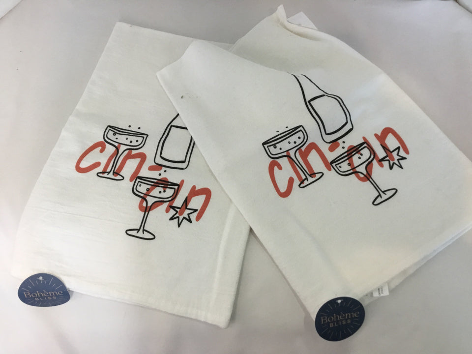 Tea Towel White/Black Cotton Gin Pair Towel