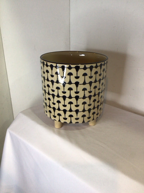 Footed Black/White Ceramic Planter