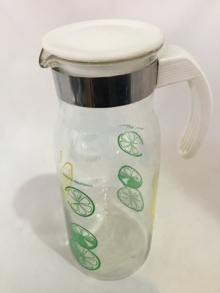 Pyrex Clear/White Glass Lemons and Limes Pitcher