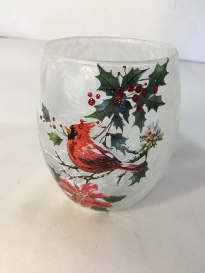 Vase Gold/Red Glass Light up Cardinal Holiday Item
