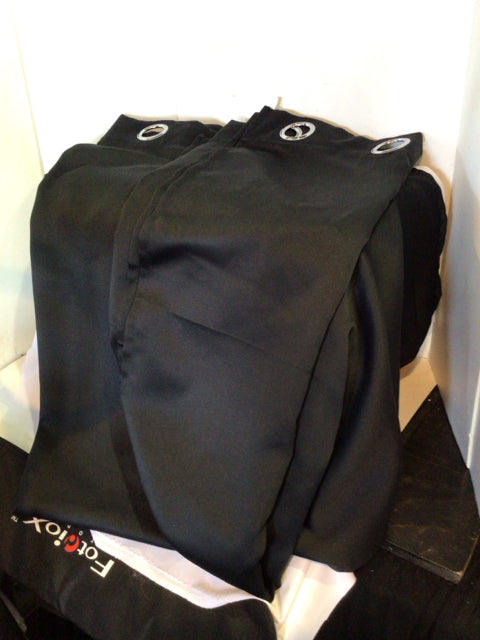 Pair Black Satin Grommet Top Draperies/Curtains