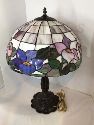 White/Multi Stained Glass Floral Lamp