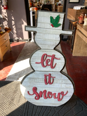 Oversized White/Red Wood Snowman Holiday Item