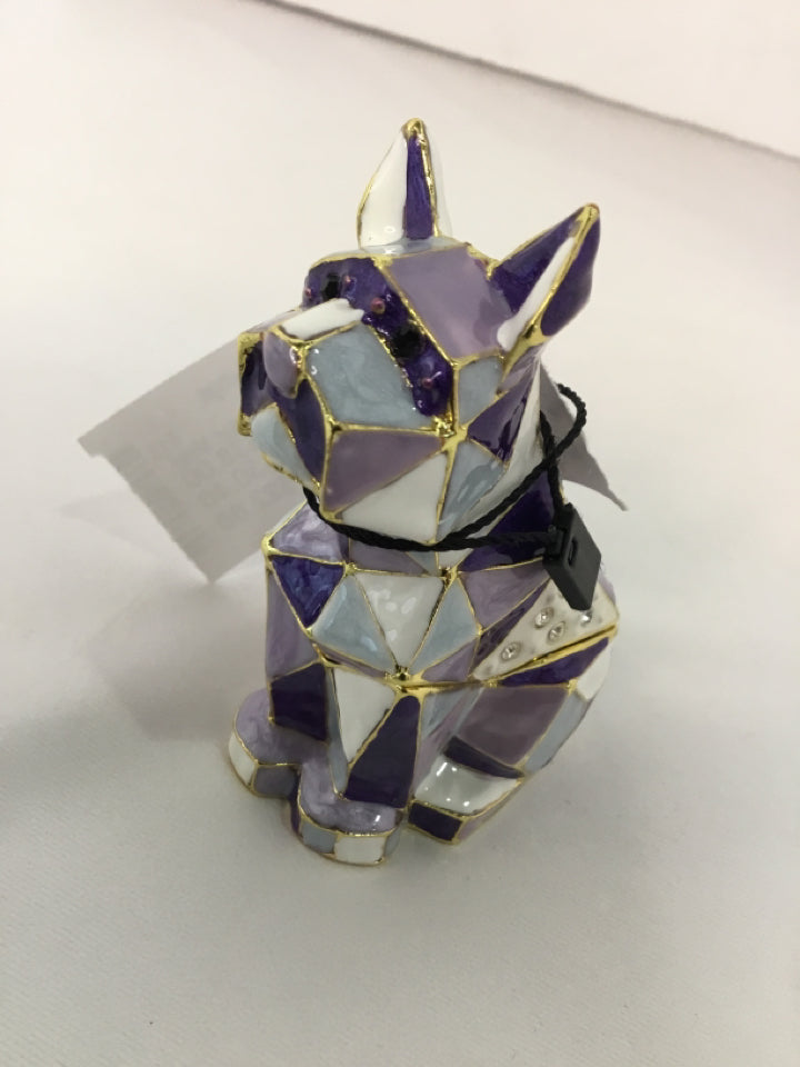 Trinket Metal Geometric Dog Purple/White Box