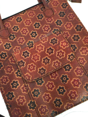 Leather Red/Black Floral Bag
