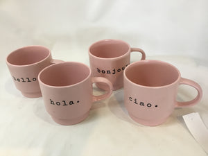 Nicole Miller Set of 4 Pink Ceramic Coffee Mug Set