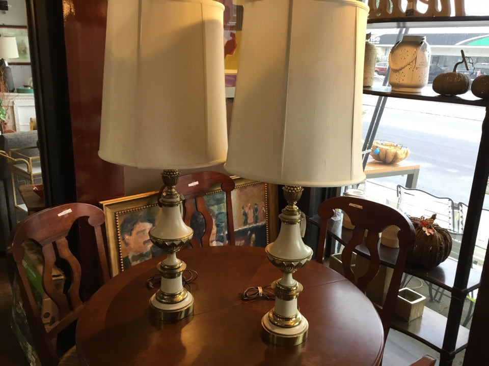 Pair White/Gold Metal Lamp Set