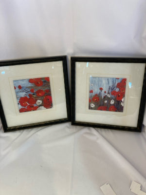 Red/white Poppies Pair Framed Art