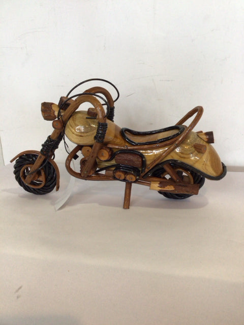 Rustic Brown Wood Motorcycle Figurine