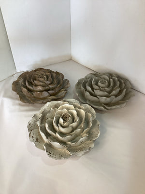 Set of 3 Resin Flower Gray/White Wall Decoration Art