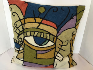 Multi-Color Cotton Embroidered Abstract Face Pillow