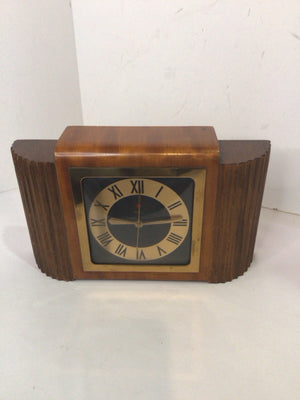 Art Deco Brown Wood Electric Clock