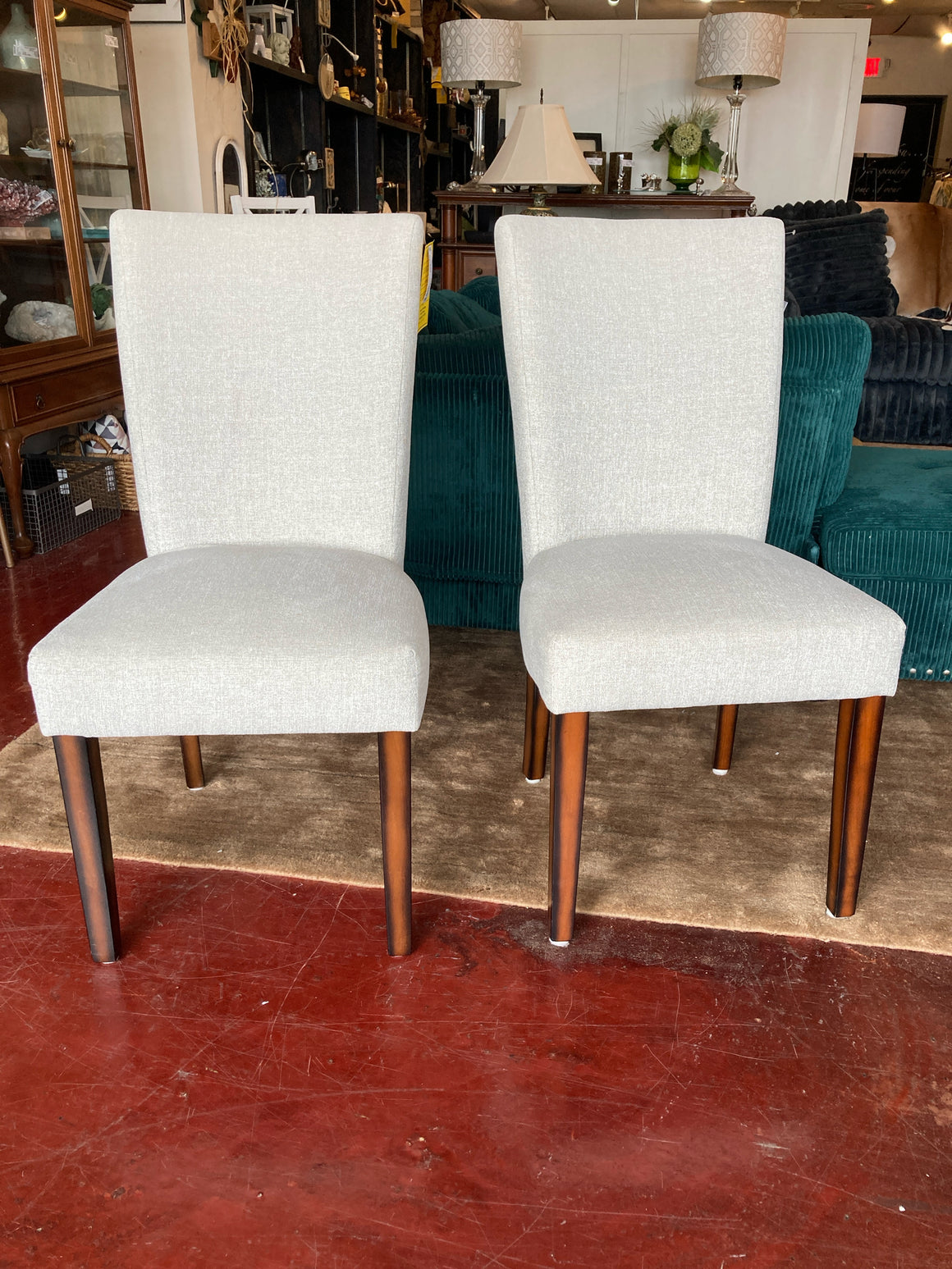 Pair Upholstered Wood Armless Cream Chair