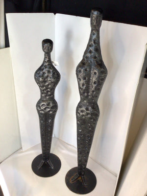 PIER 1 Pair Black Hammered Metal People 2 Sizes Statue