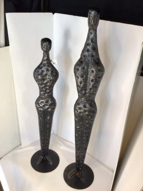 PIER 1 Pair Black Hammered Metal People 2 Sizes Statue