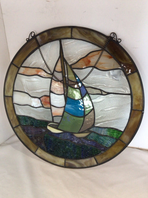 Multi-Color Stained Glass Sailboat Sun Catcher
