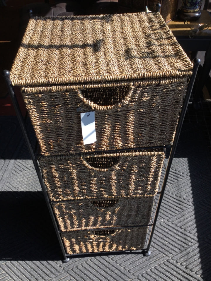 Natural/Black Wicker 4 Drawer Shelf
