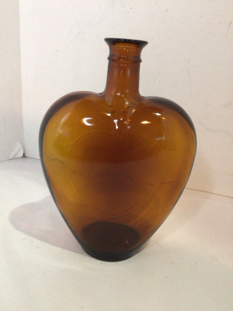 Vintage Amber Glass Heart Bottle