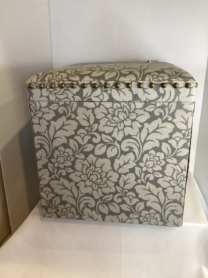 Storage Upholstered Floral Gray/White Ottoman