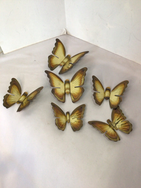 Mid-Century Brass Butterflies Set of 6 Wall Decoration Art