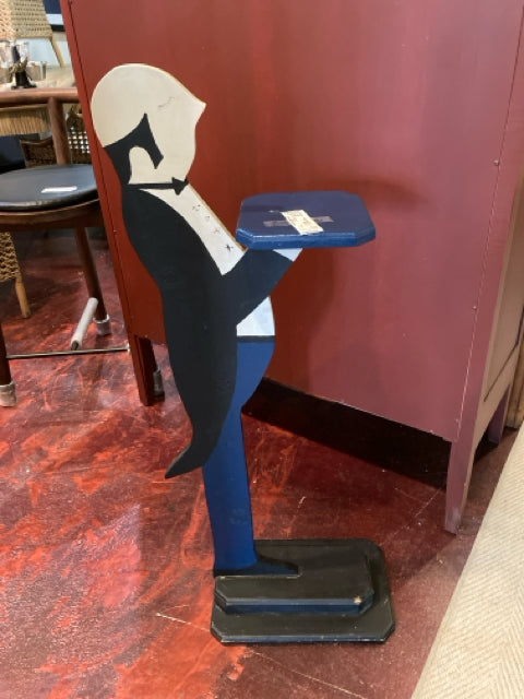 Standing Black/White Wood Butler Man Statue