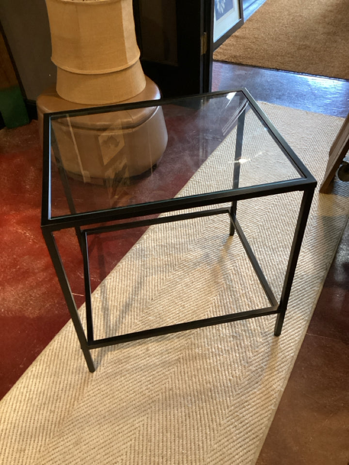 End Glass Top Black Table