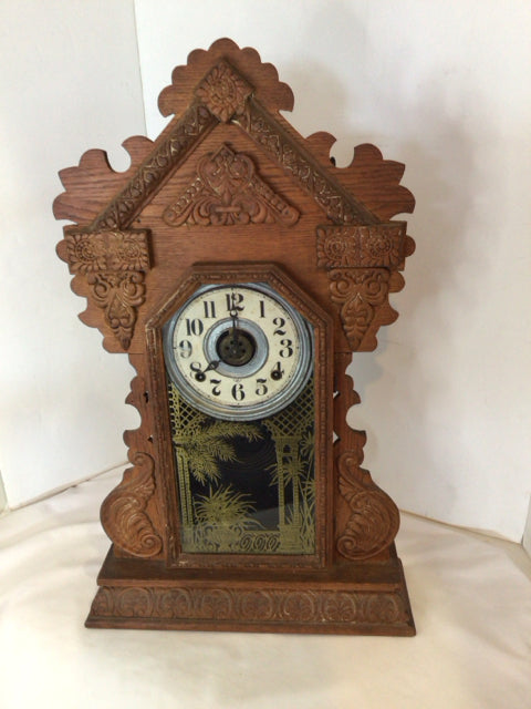 Victorian Brown Wood Carved Clock