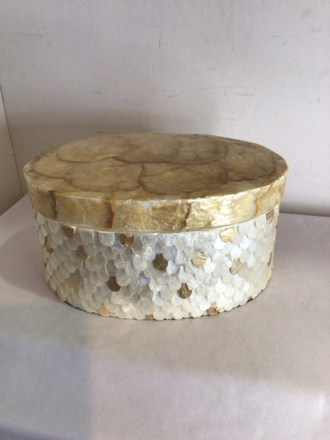 Oval Capiz Mosaic Lidded Iridescent Box