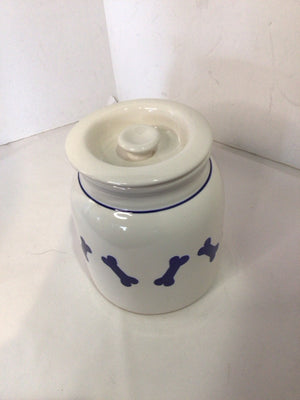 Clay Design White/Blue Ceramic Dog Bone Canister