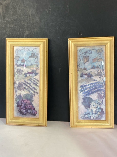 Signed Pair Multi-Color Vinyard Framed Art