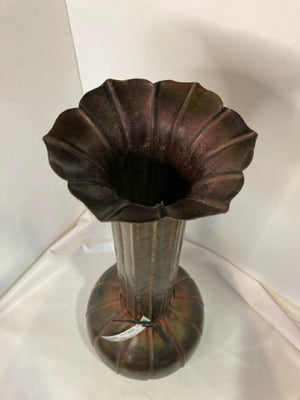 Oversized Patina Metal Fluted Vase