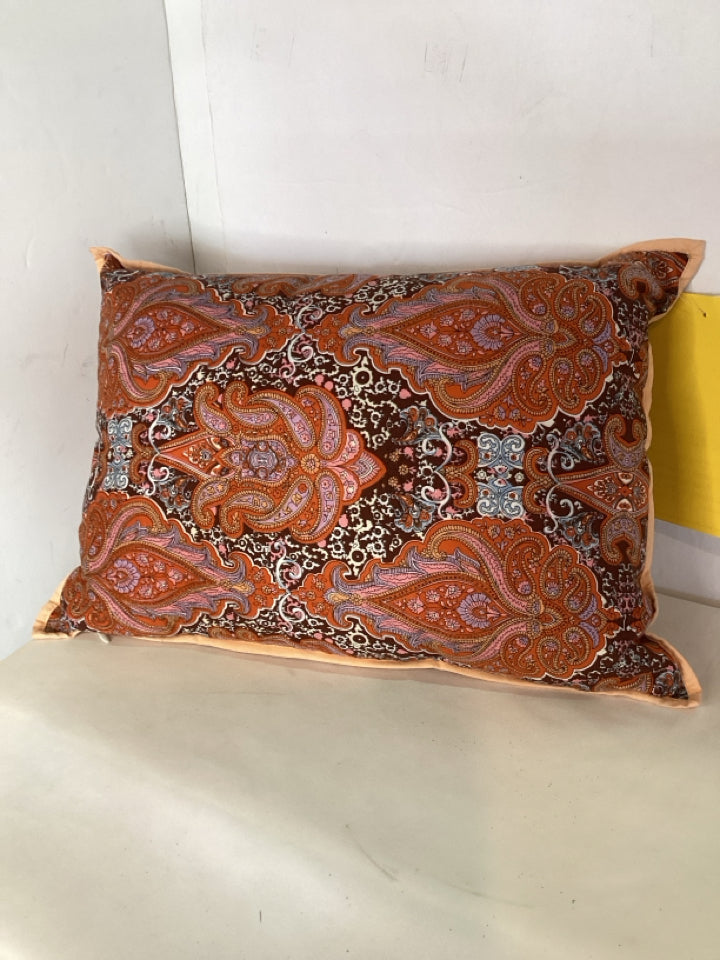 Lumbar Orange Cotton Paisley Pillow