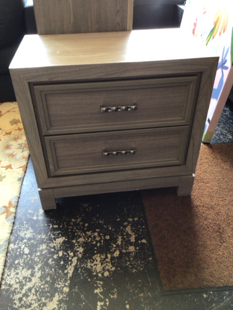 Wood 2 Drawers Gray Nightstand