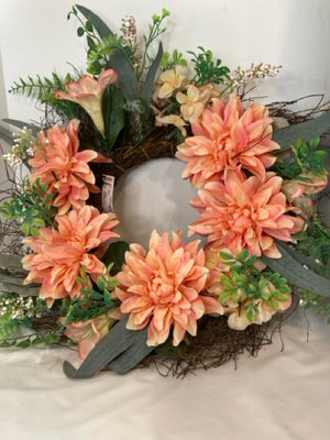 Pink/Green Faux Silk Flowers Wreath
