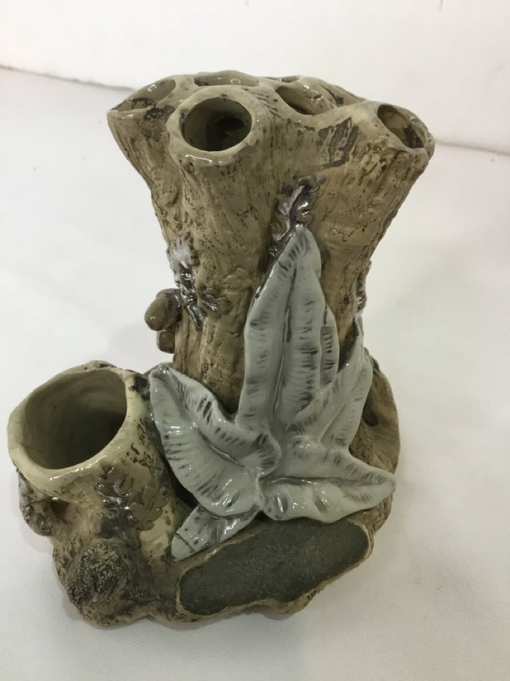 Tan/Green Pottery Tree Vase