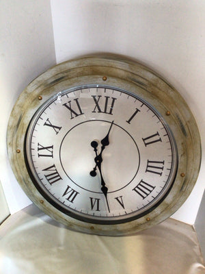 Battery White/Yellow Metal Round Clock