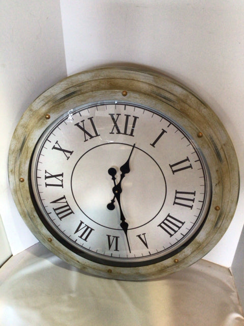 Battery White/Yellow Metal Round Clock