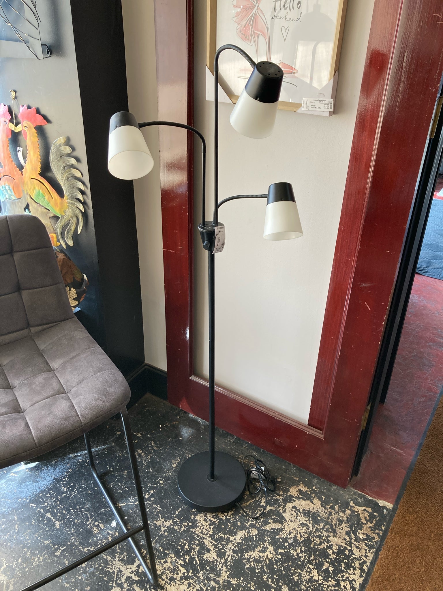 Floor Black Metal 3 Arm Adjustable Lamp