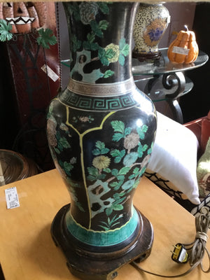 Oriental Black/Green Hand Painted Lamp