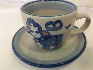 M.A. Hadley 2 Piece Gray/Blue Stoneware Cup/Saucer