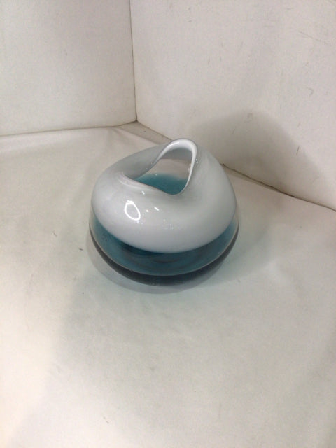 Hand Blown Turquoise/White Glass Vase